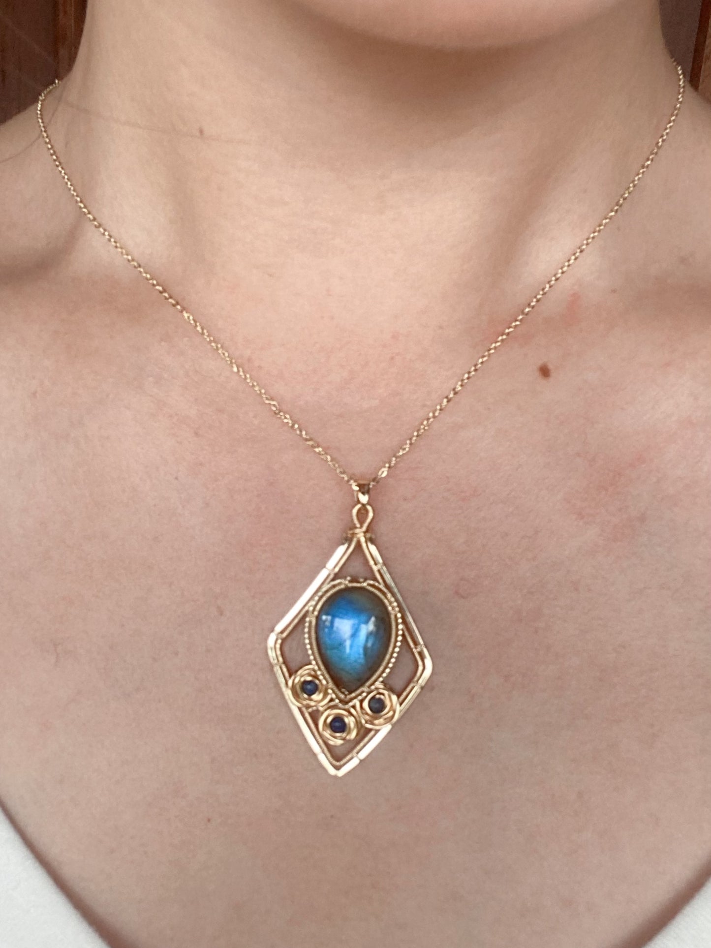 Handmade Rose And Blue Labradorite Necklace - Wire Wrapped Jewelry