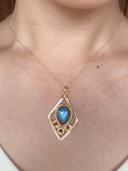 Handmade Rose And Blue Labradorite Necklace - Wire Wrapped Jewelry