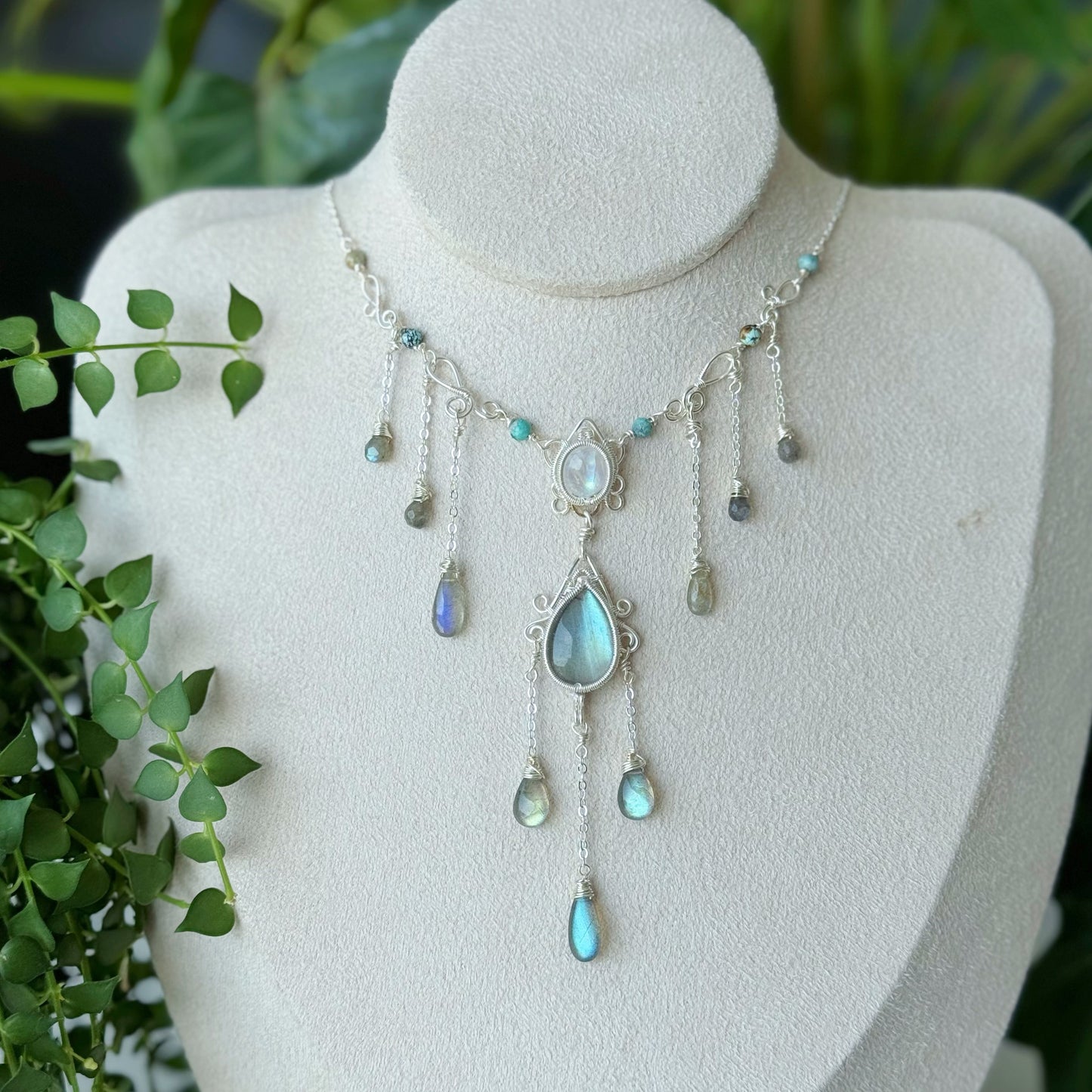 Handmade Labradorite And Moonstone Necklace - Wire Wrapped Jewelry