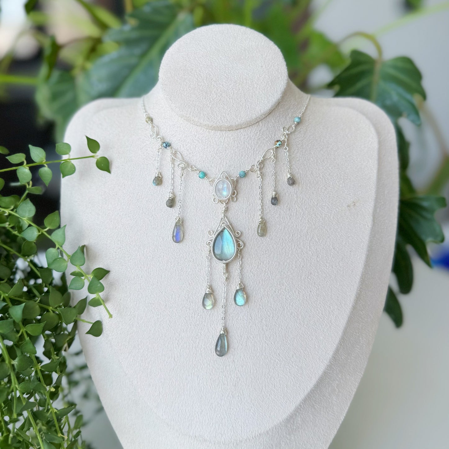 Handmade Labradorite And Moonstone Necklace - Wire Wrapped Jewelry