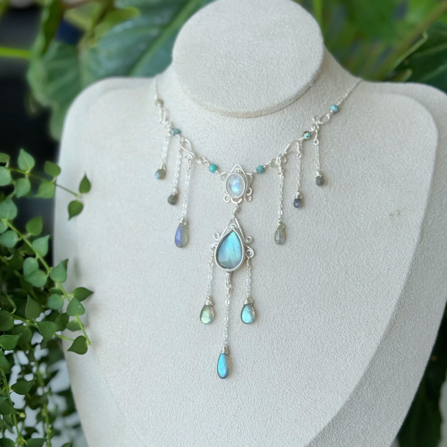 Handmade Labradorite And Moonstone Necklace - Wire Wrapped Jewelry