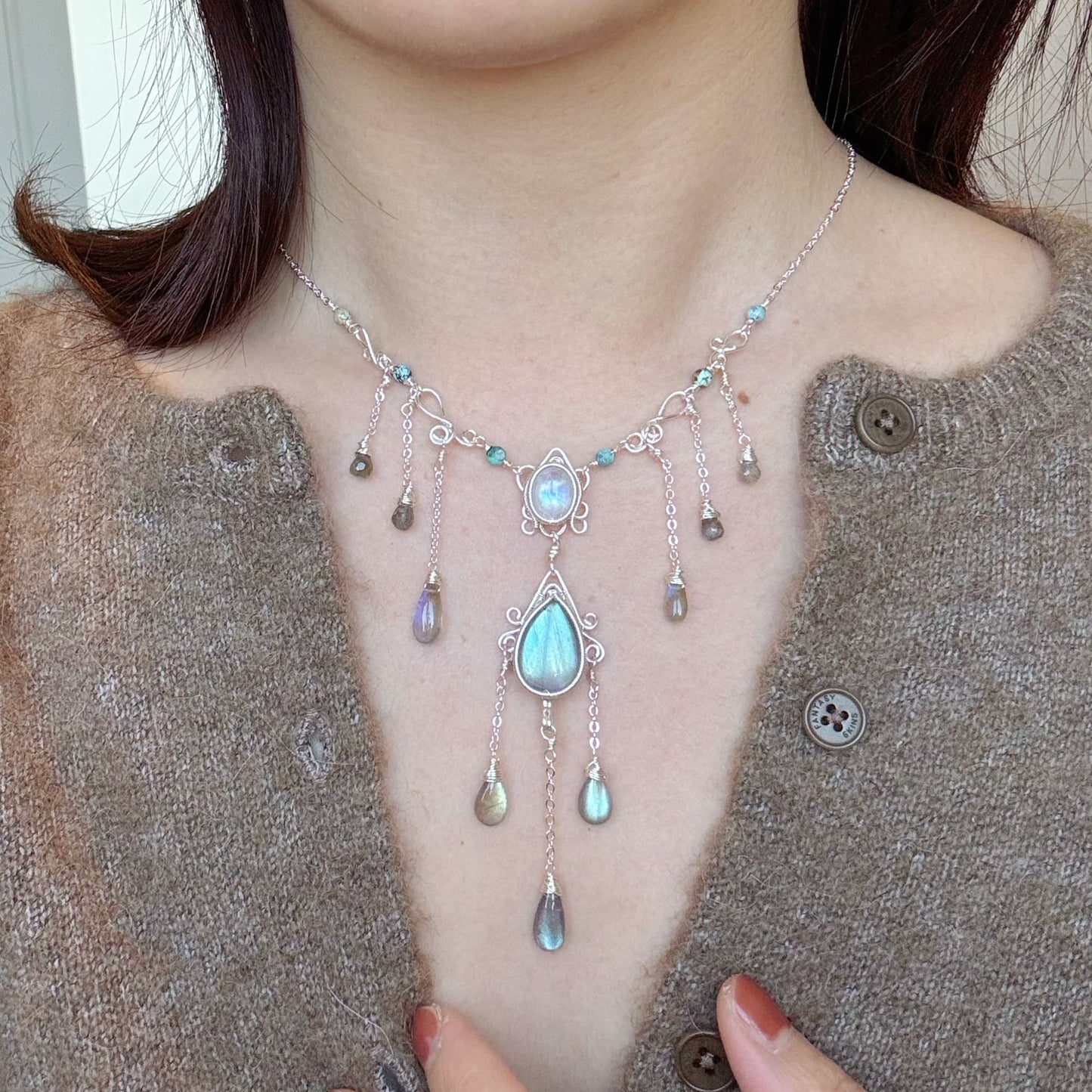 Handmade Labradorite And Moonstone Necklace - Wire Wrapped Jewelry