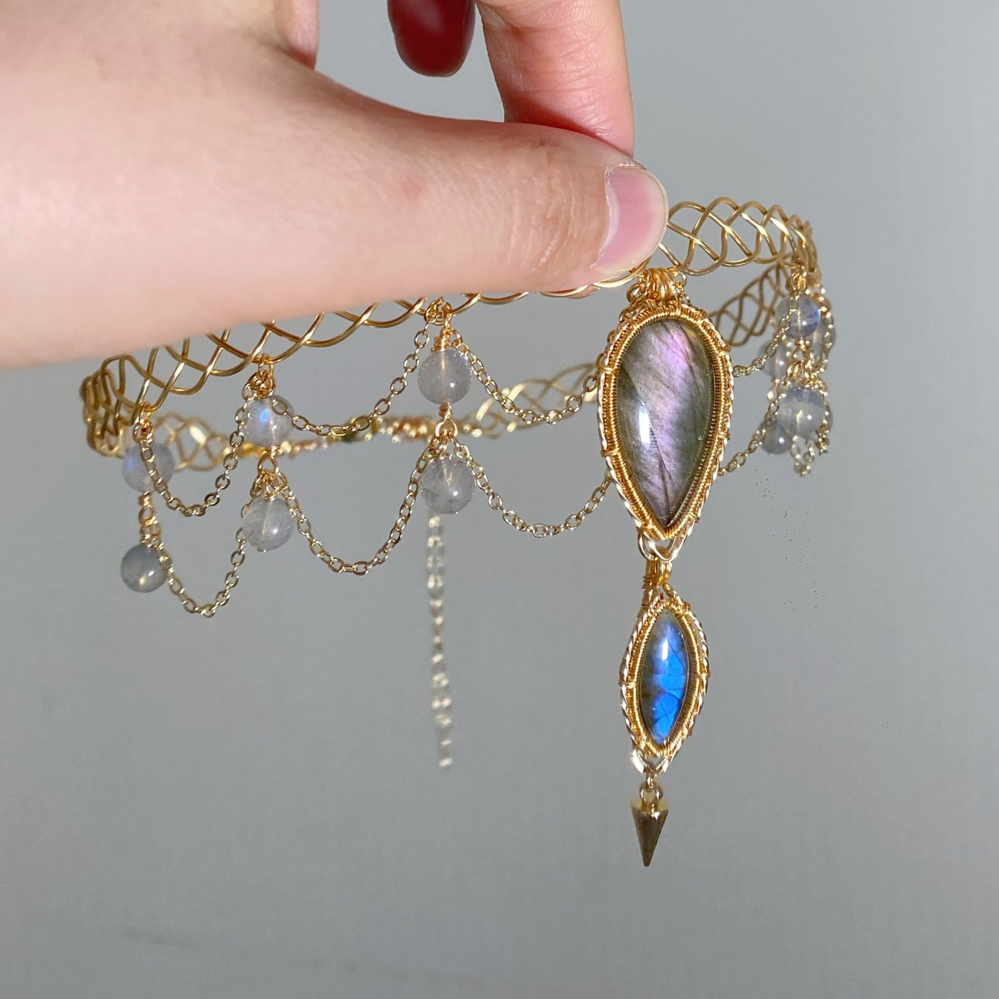 Handmade Purple And Blue Labradorite Choker - Wire Wrapped Jewelry