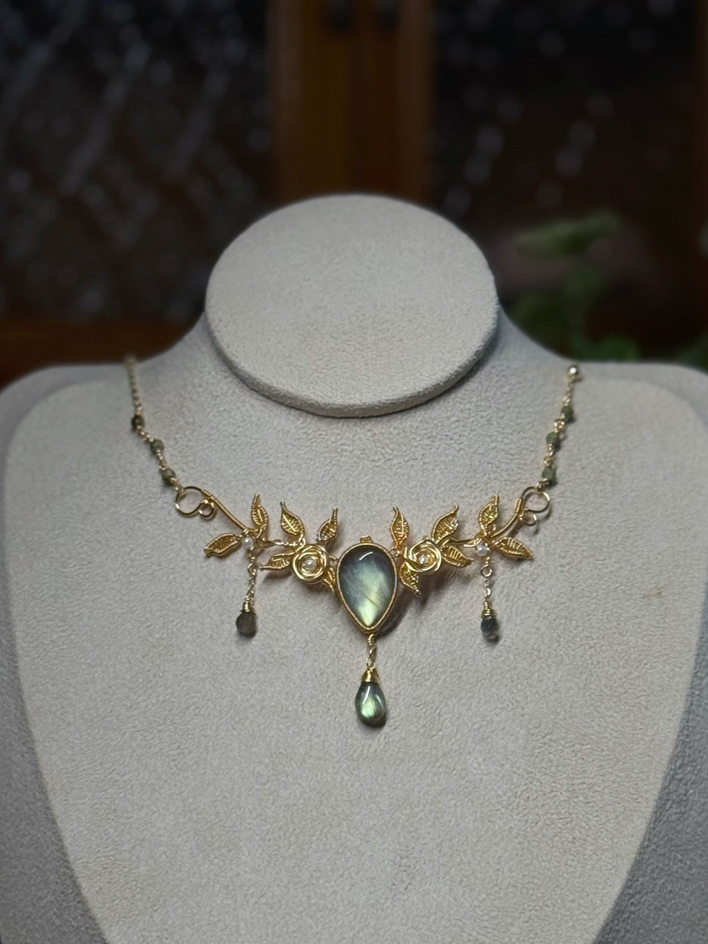 [Forest Daydreams] Handmade Labradorite Headpiece & Necklace - Wire Wrapped Jewelry