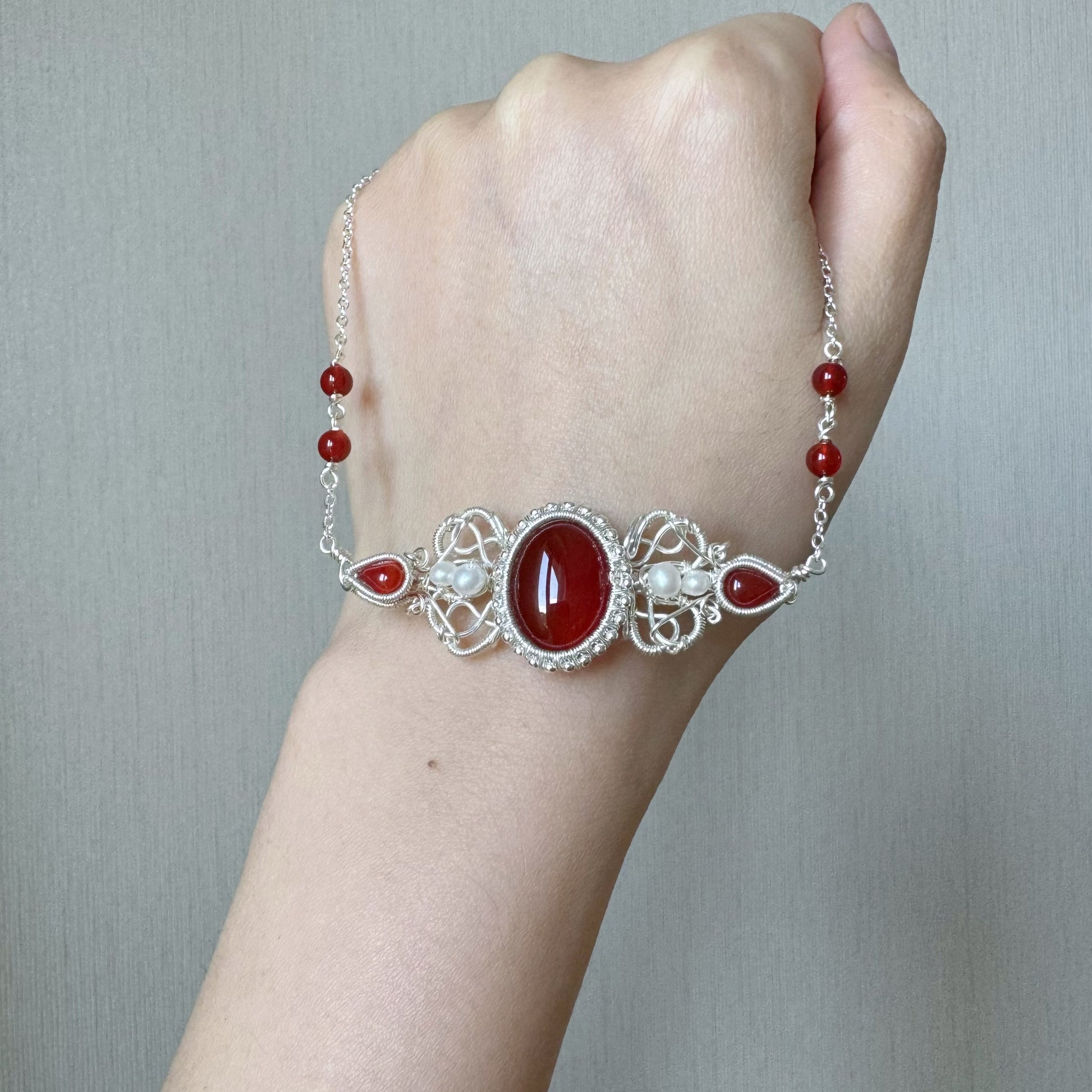 Handmade Red Agate Necklace Wire Wrapped Jewelry - Main Image
