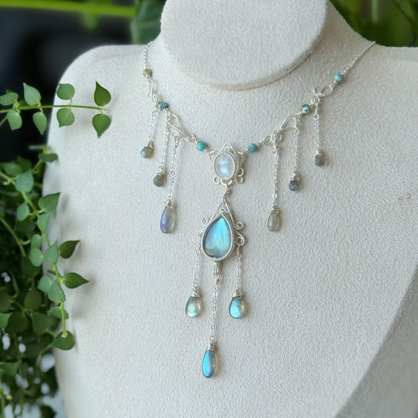 Handmade Labradorite And Moonstone Necklace - Wire Wrapped Jewelry