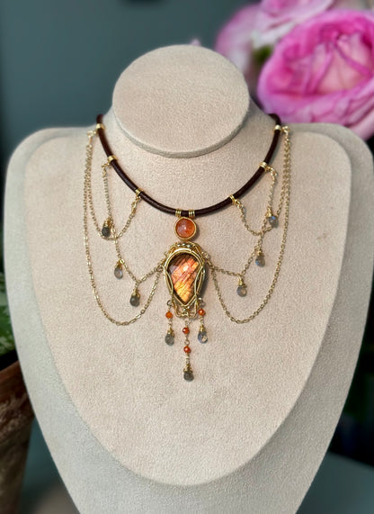 Handmade Orange Labradorite Necklace