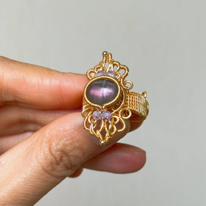Handmade Purple Labradorite Ring (Open End Adjustment) - Wire Wrapped Jewelry