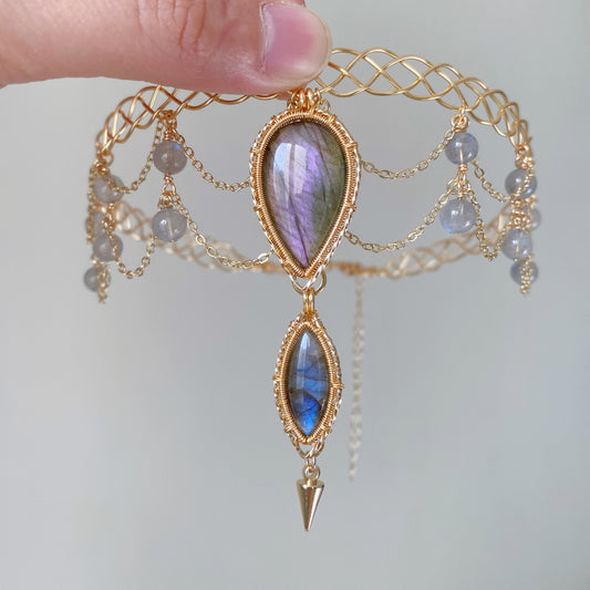Handmade Purple And Blue Labradorite Choker - Wire Wrapped Jewelry