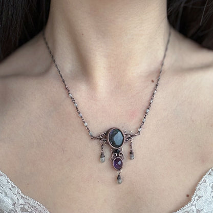 Handmade Purple Labradorite Necklace- Wire Wrapped Jewelry