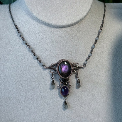 Handmade Purple Labradorite Necklace- Wire Wrapped Jewelry