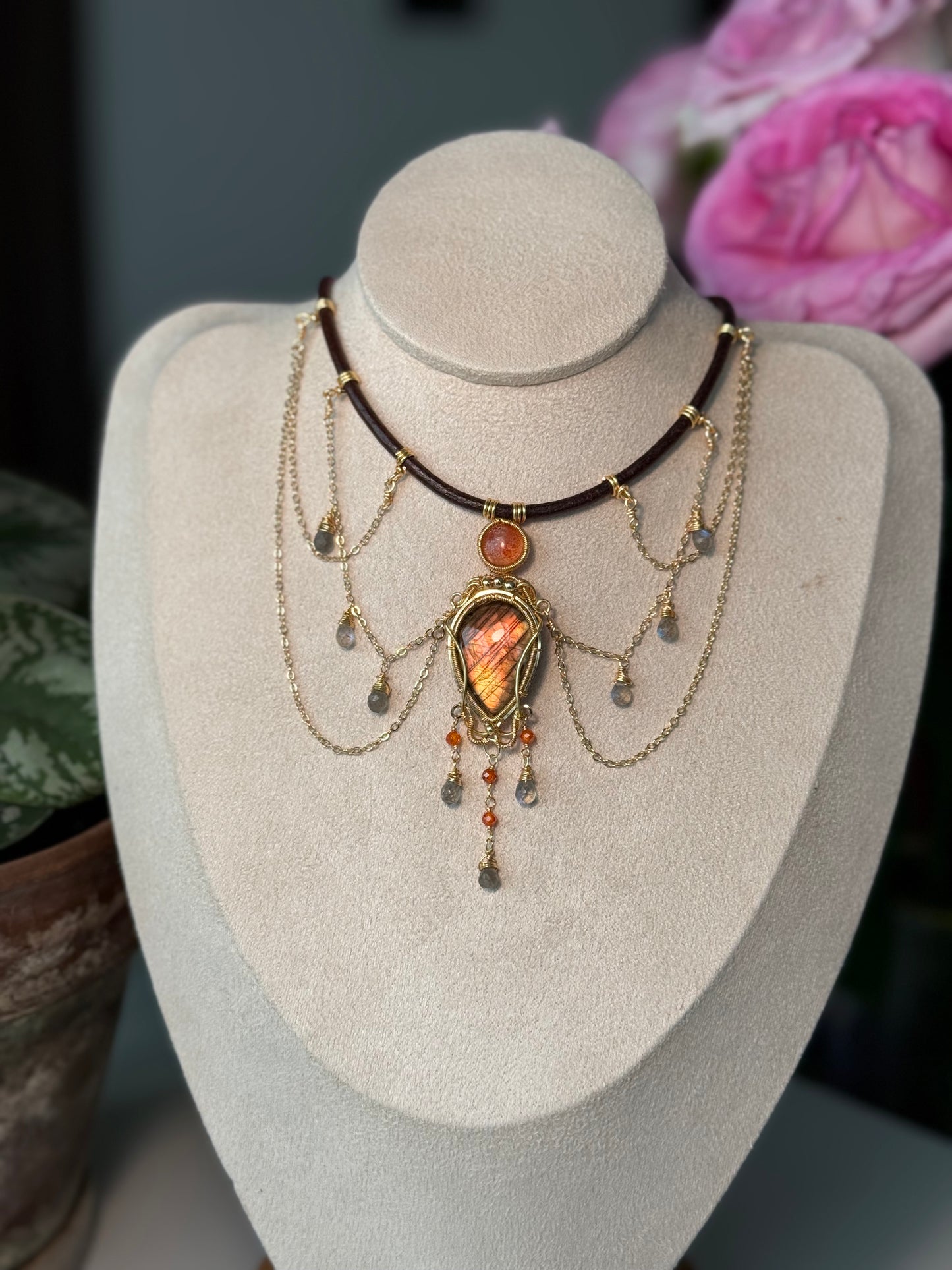 Handmade Orange Labradorite Necklace