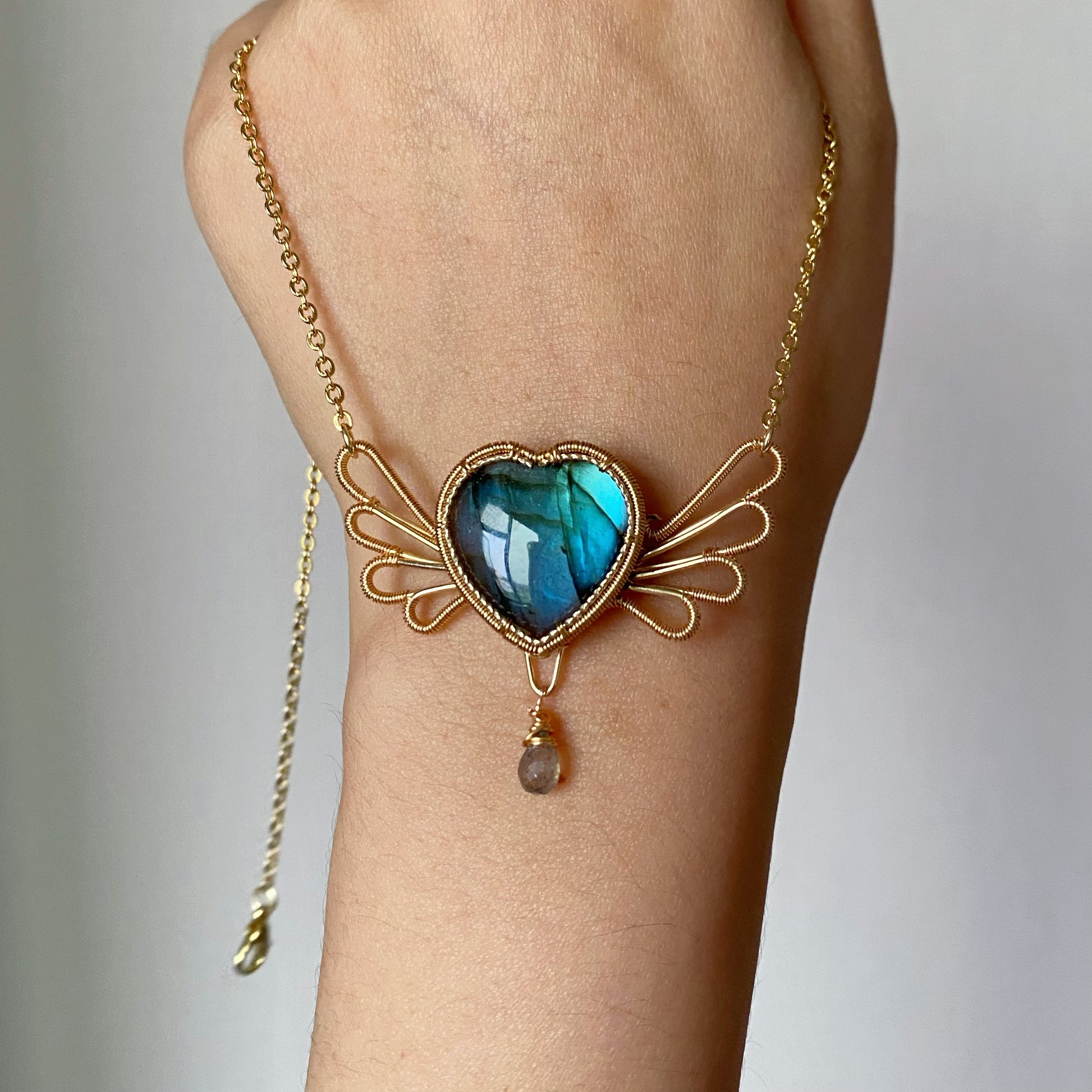 Handmade Heart Labradorite Necklace - Wire Wrapped Jewelry