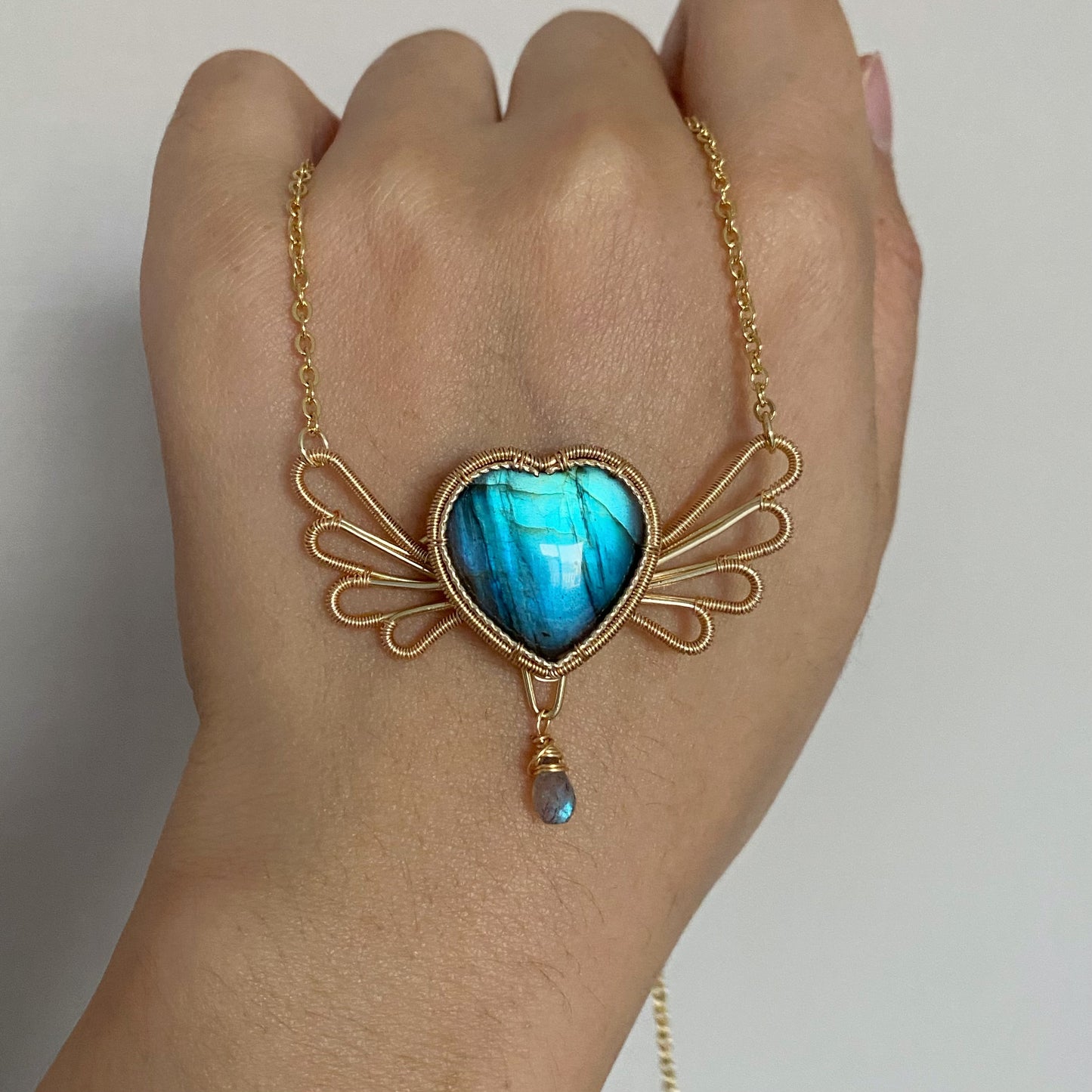Handmade Heart Labradorite Necklace - Wire Wrapped Jewelry