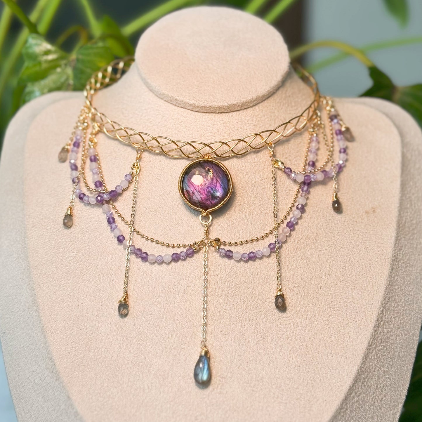 Handmade Purple Labradorite Choker - Wire Wrapped Jewelry