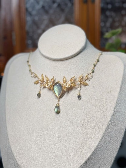 [Forest Daydreams] Handmade Labradorite Headpiece & Necklace - Wire Wrapped Jewelry