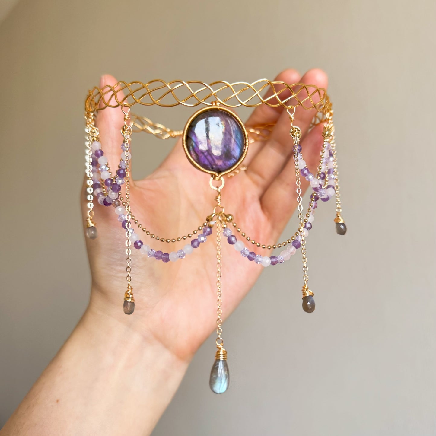 Handmade Purple Labradorite Choker - Wire Wrapped Jewelry