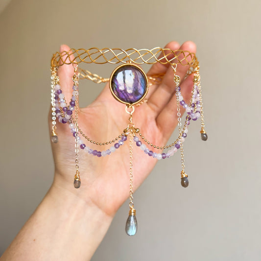 Handmade Purple Labradorite Choker - Wire Wrapped Jewelry