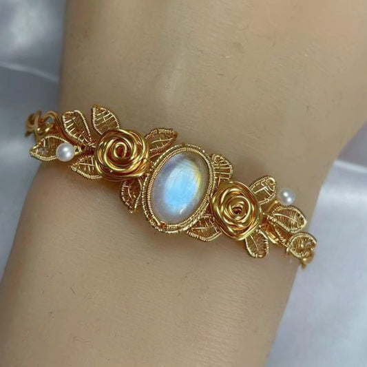 [Rose] Handmade Moonstone Bracelet - Wire Wrapped Jewelry