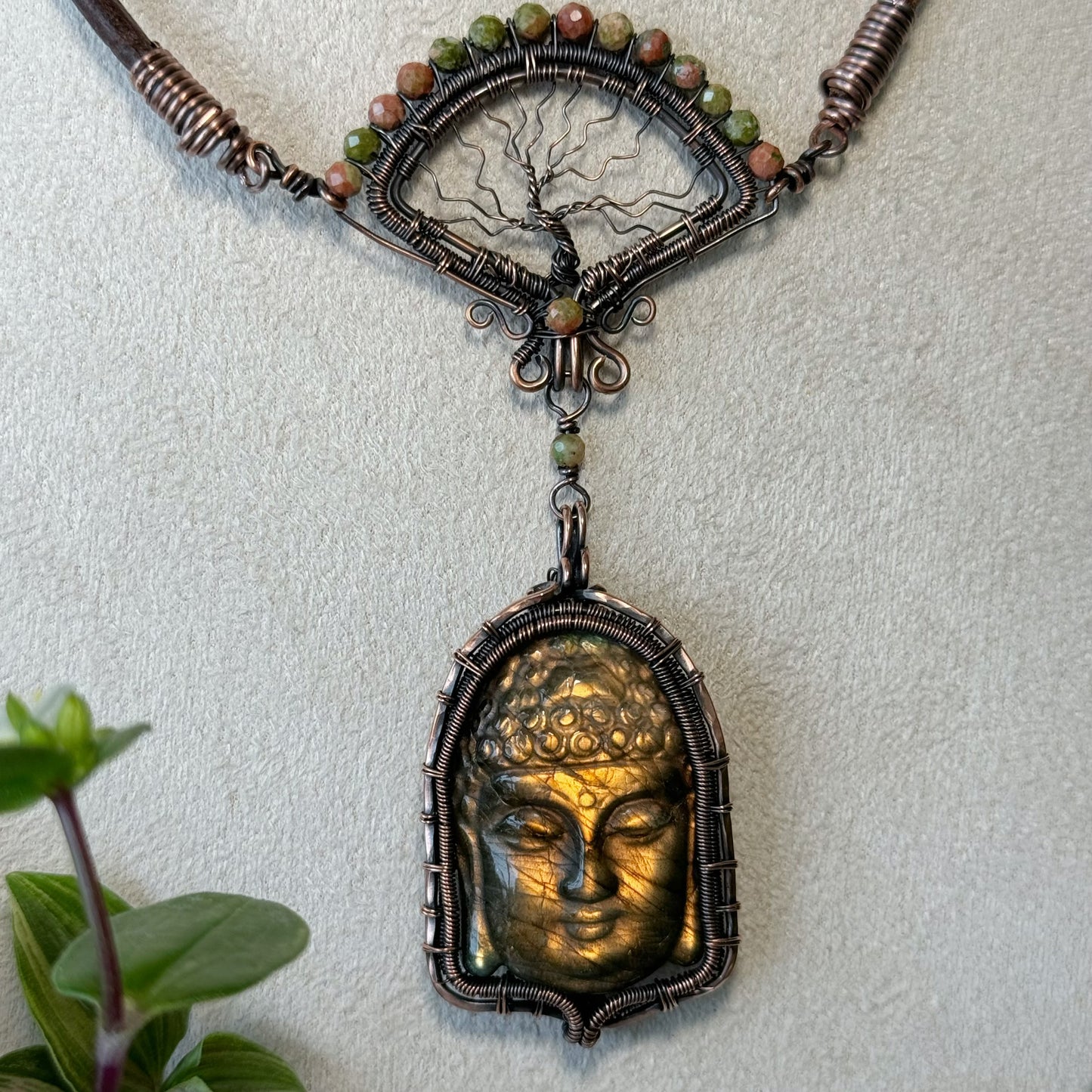 Handmade Gold Buddha Necklace - Wire Wrapped Jewelry