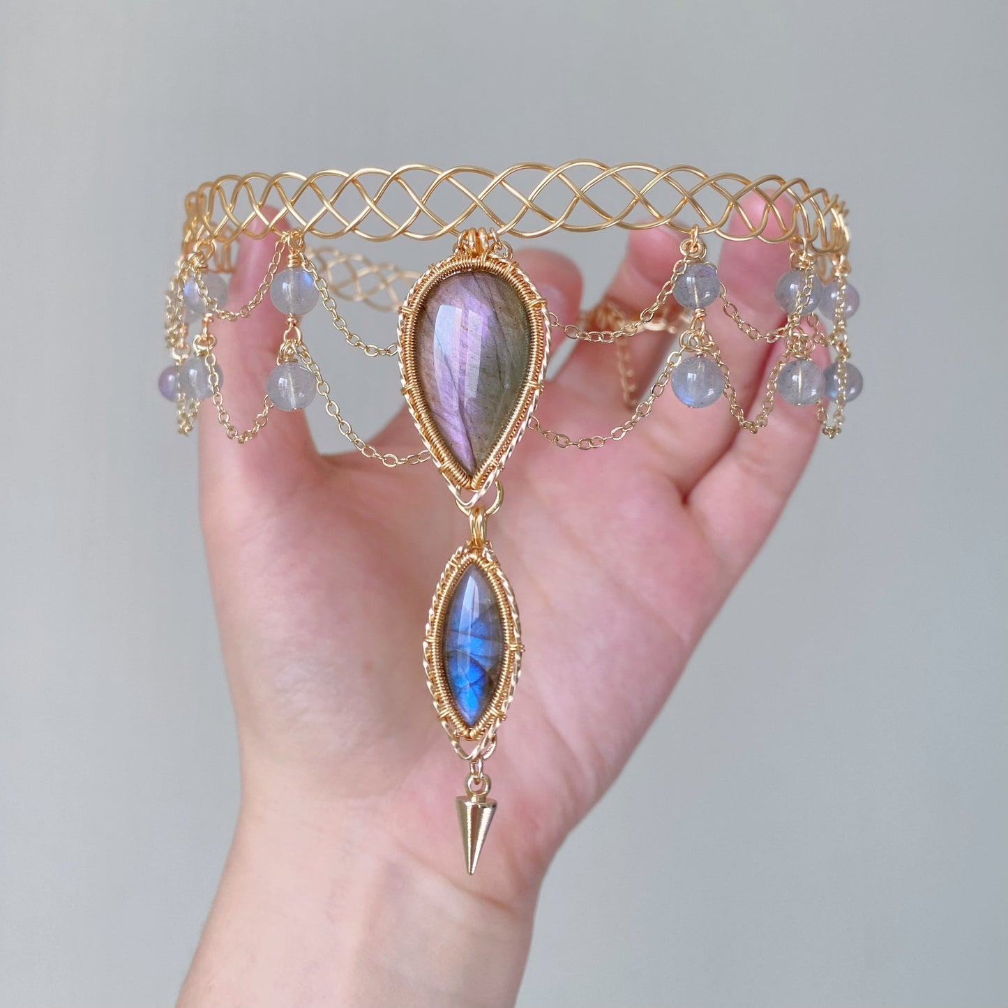 Handmade Purple And Blue Labradorite Choker - Wire Wrapped Jewelry