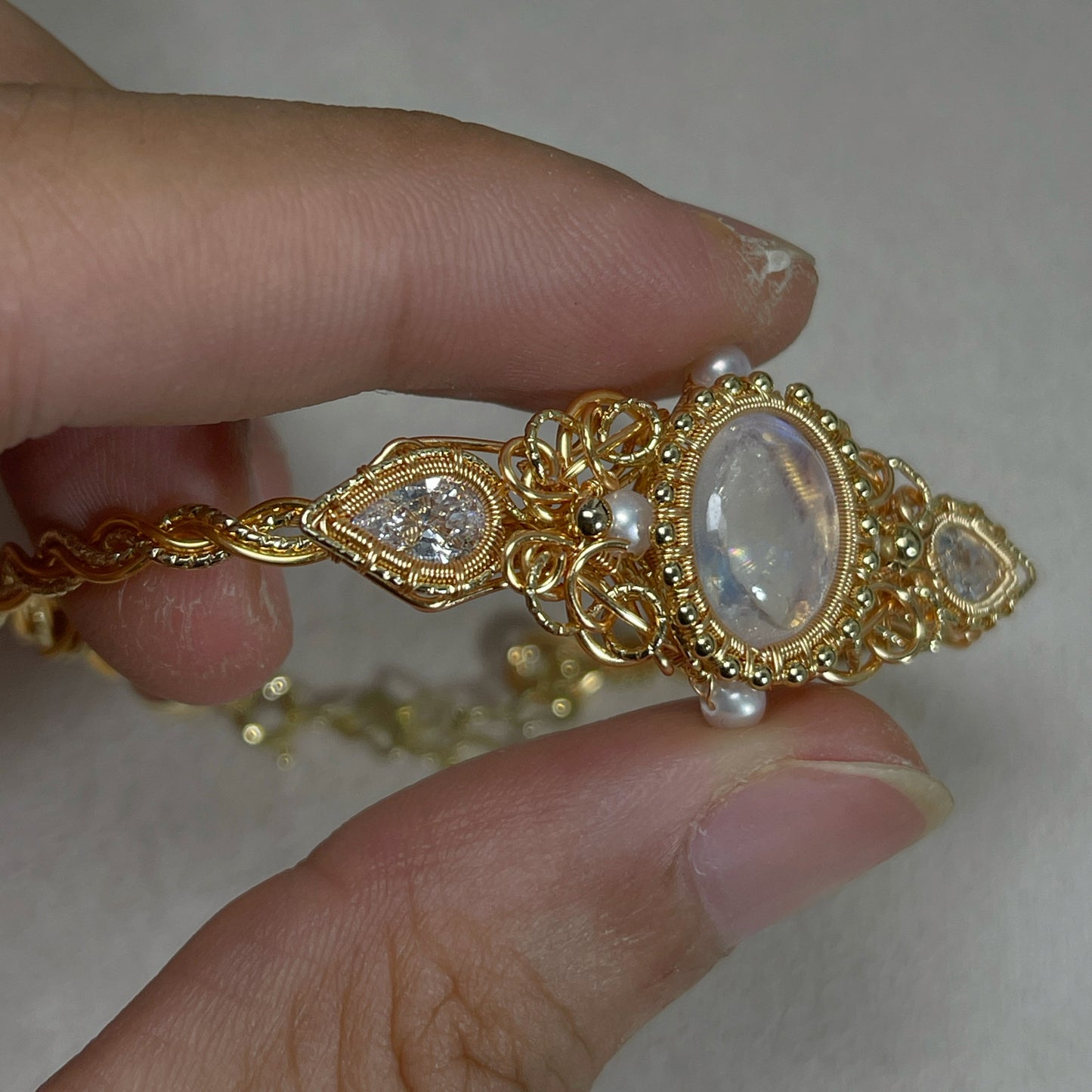 Handmade Moonstone Bracelet - Wire Wrapped Jewelry