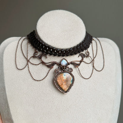 Handmade Antiqued Labradorite Choker - Wire Wrapped Jewelry