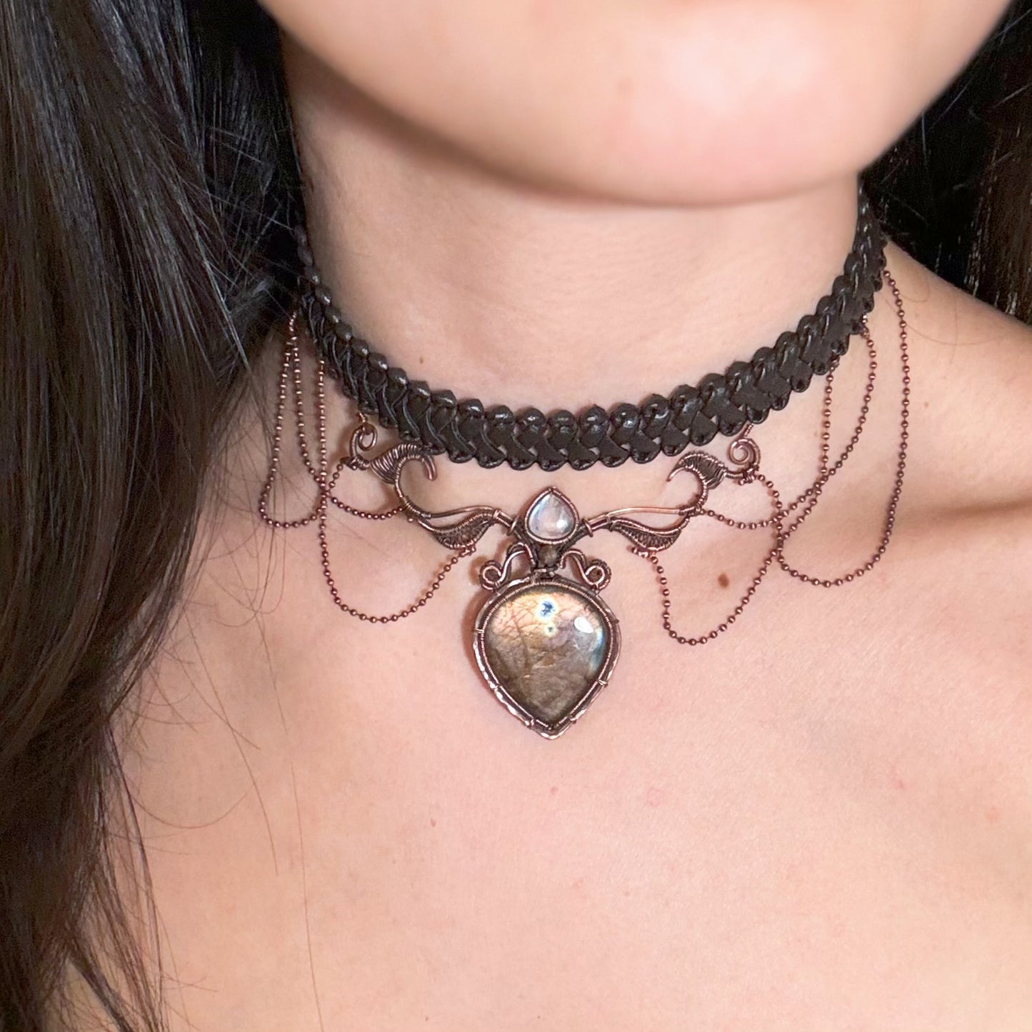Handmade Antiqued Labradorite Choker - Wire Wrapped Jewelry