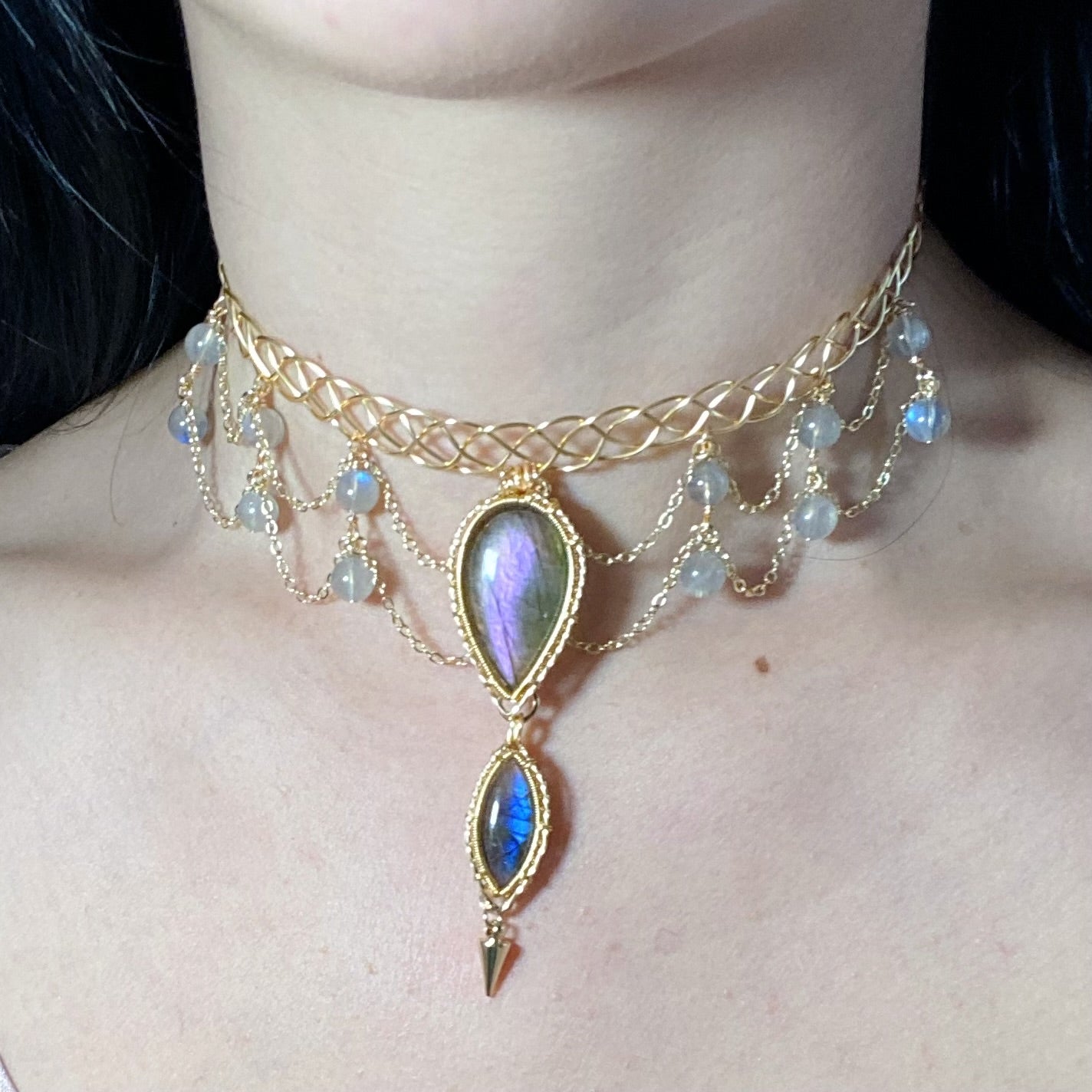 Handmade Purple And Blue Labradorite Choker - Wire Wrapped Jewelry