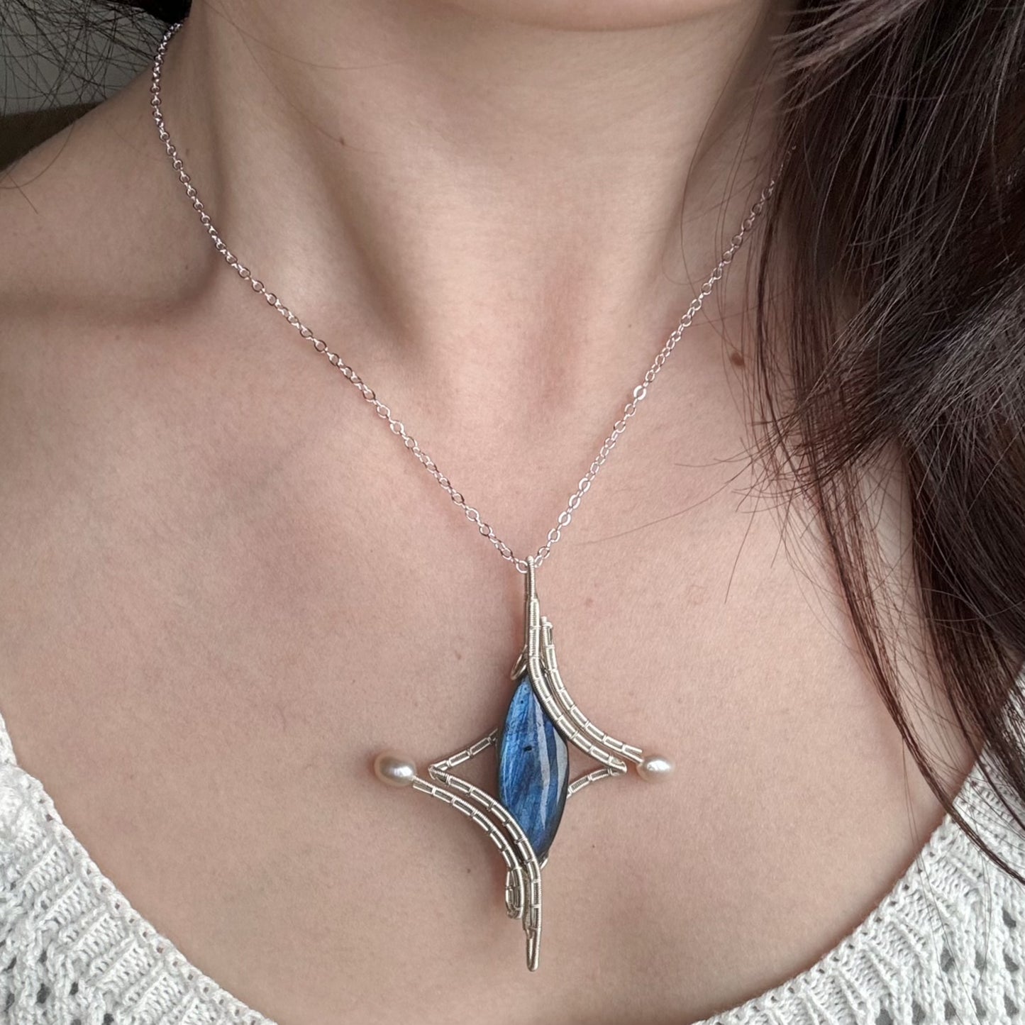 「Star」Handmade Blue Labradorite Necklace - Wire Wrapped Jewelry