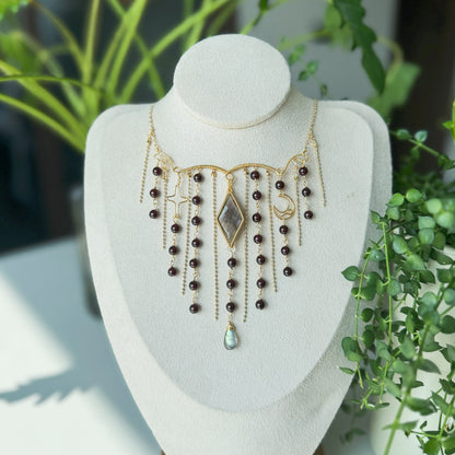 [Waterfall] Handmade Labradorite And Garnet Necklace - Wire Wrapped Jewelry