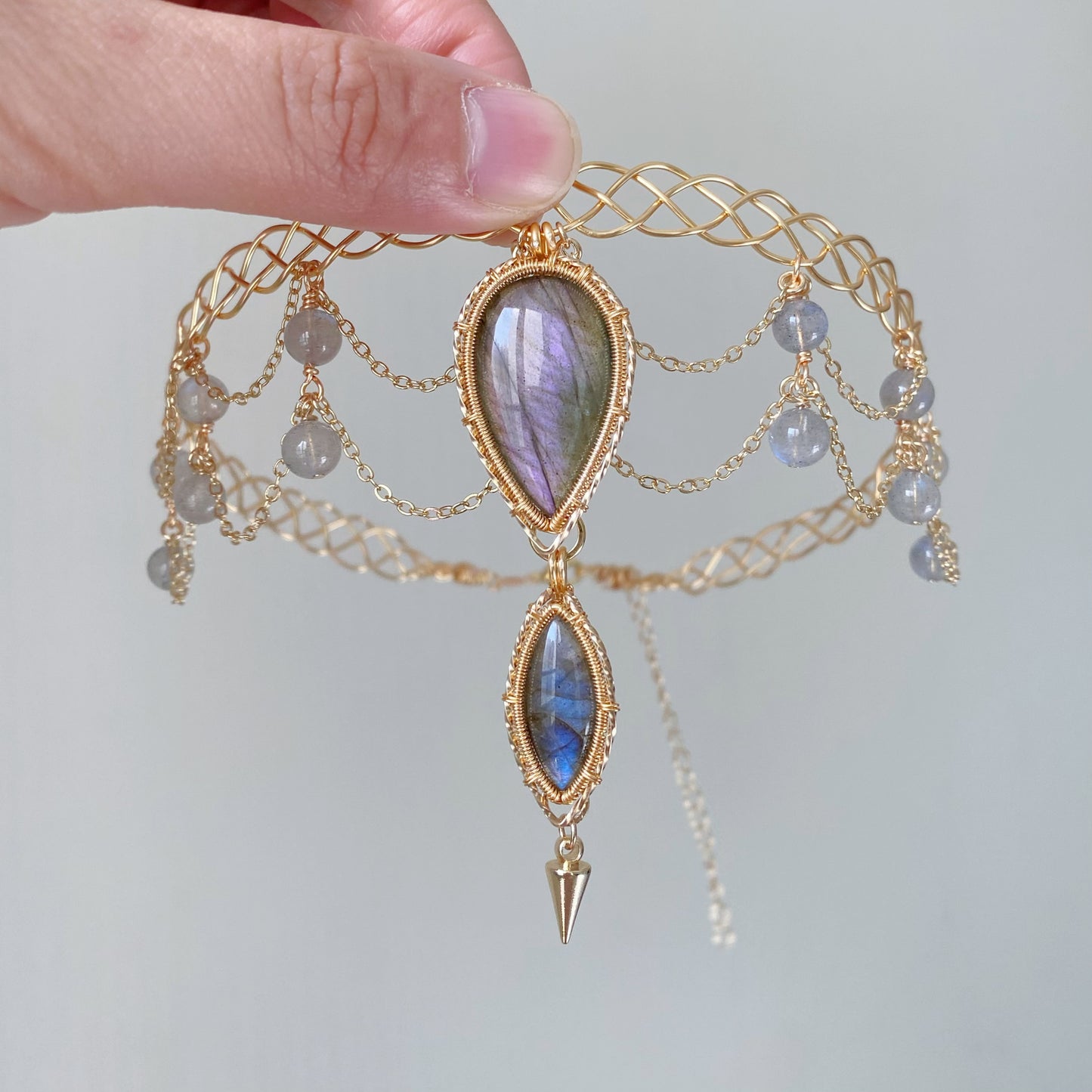 Handmade Purple And Blue Labradorite Choker - Wire Wrapped Jewelry