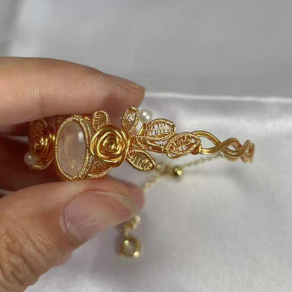 [Rose] Handmade Moonstone Bracelet - Wire Wrapped Jewelry