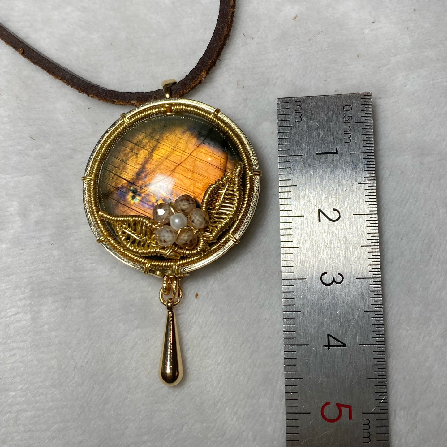 Handmade Orange Labradorite Necklace - Wire Wrapped Jewelry