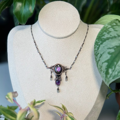 Handmade Purple Labradorite Necklace- Wire Wrapped Jewelry