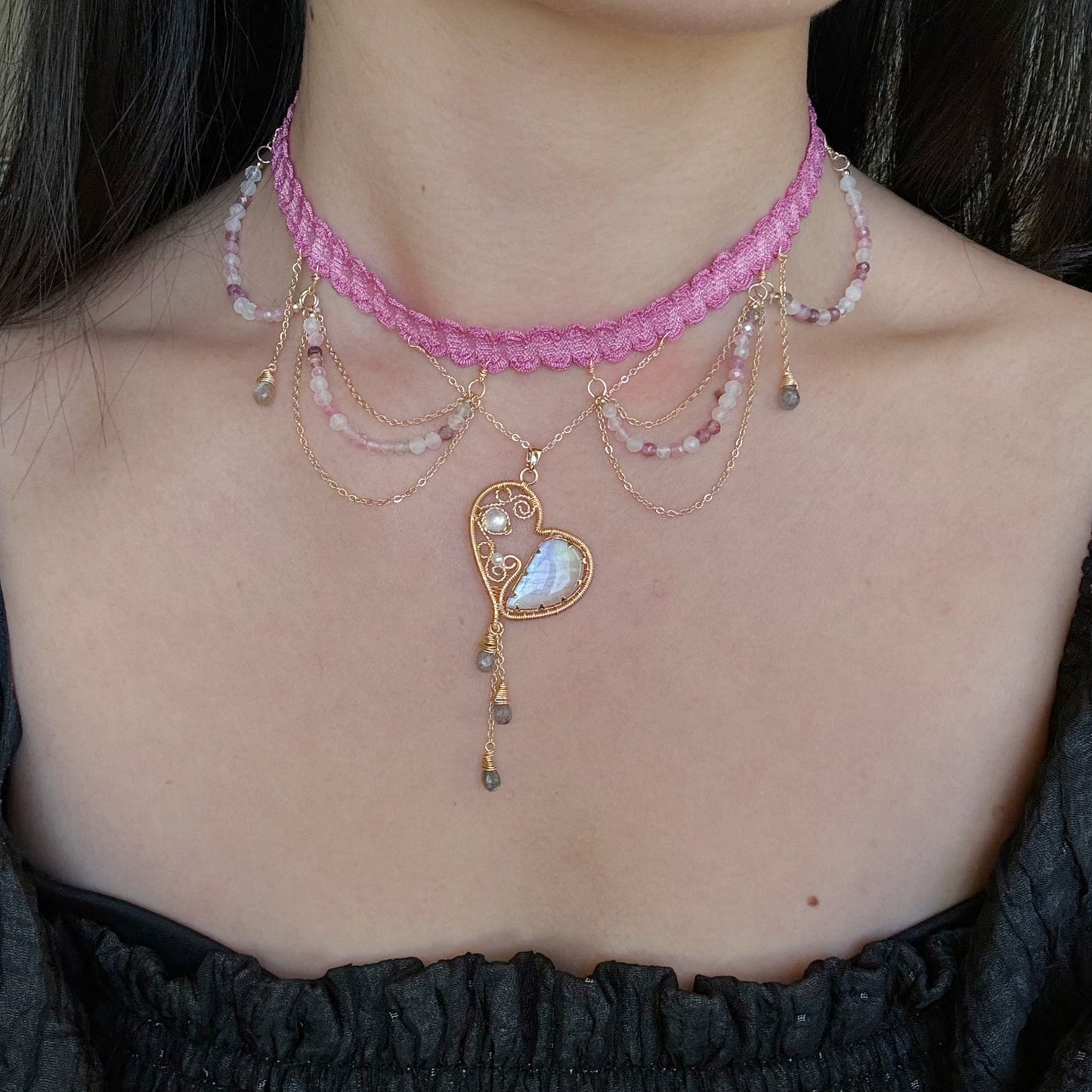 Handmade Moonstone Necklace - Wire Wrapped Jewelry