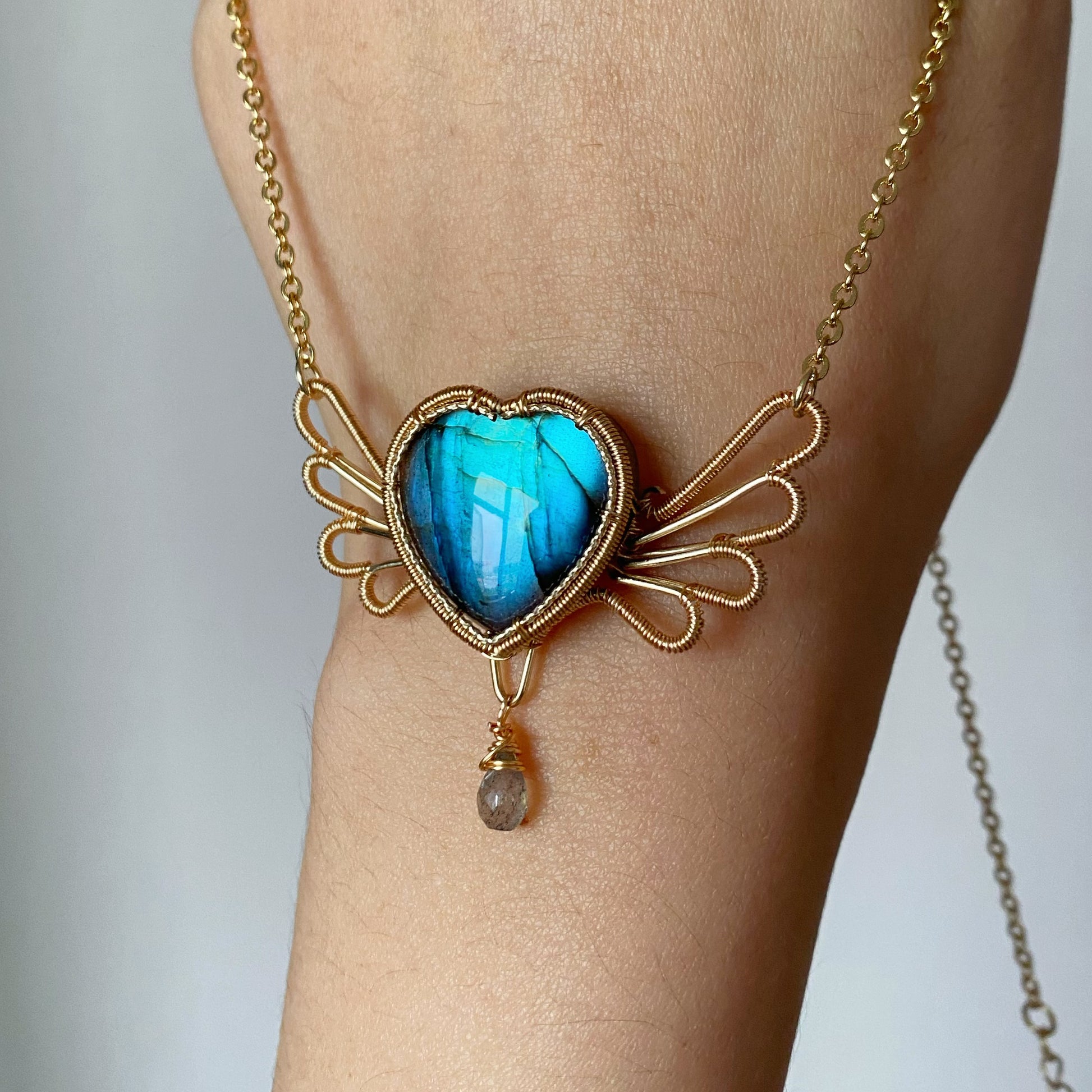 Handmade Heart Labradorite Necklace - Wire Wrapped Jewelry
