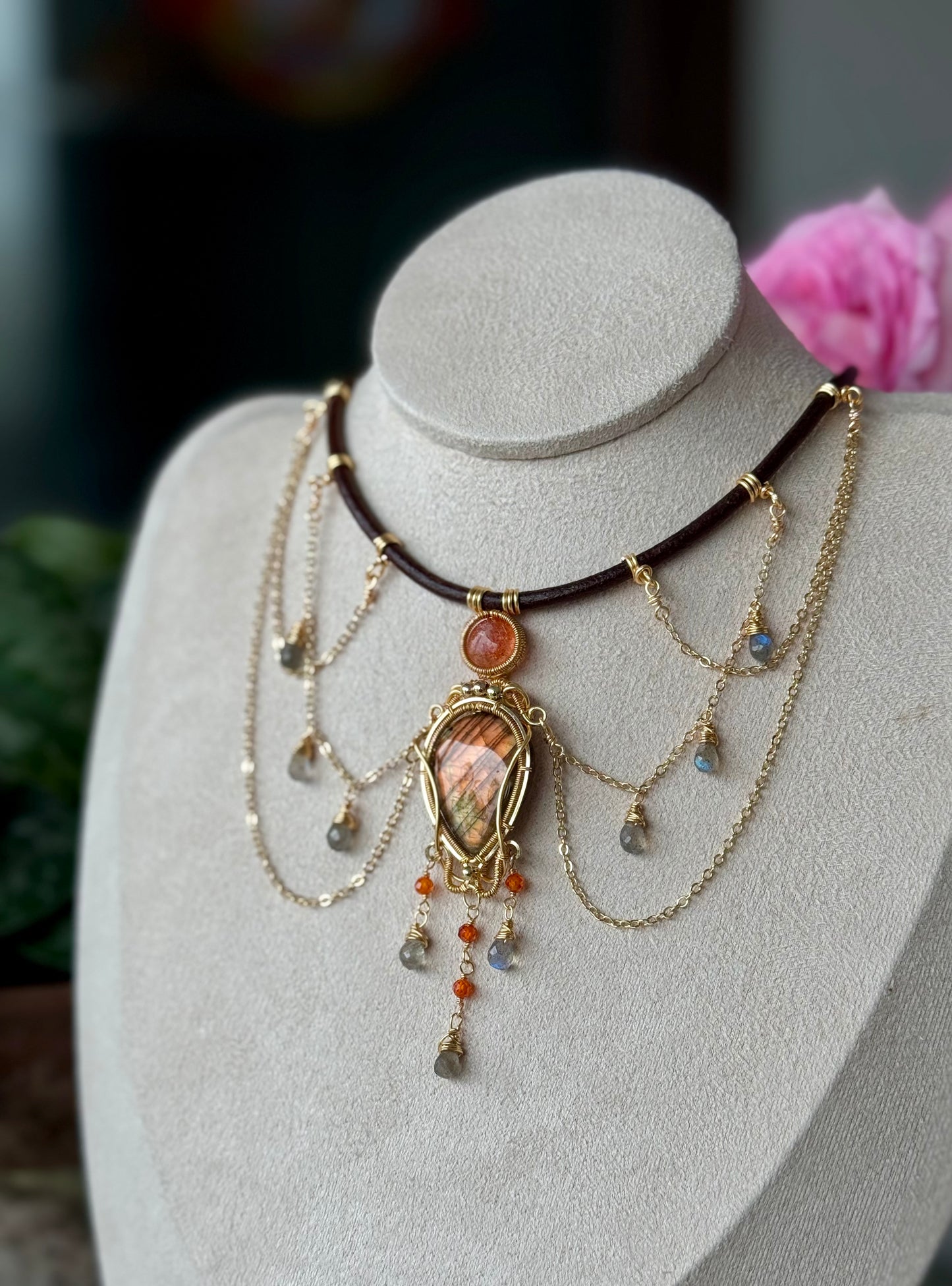 Handmade Orange Labradorite Necklace