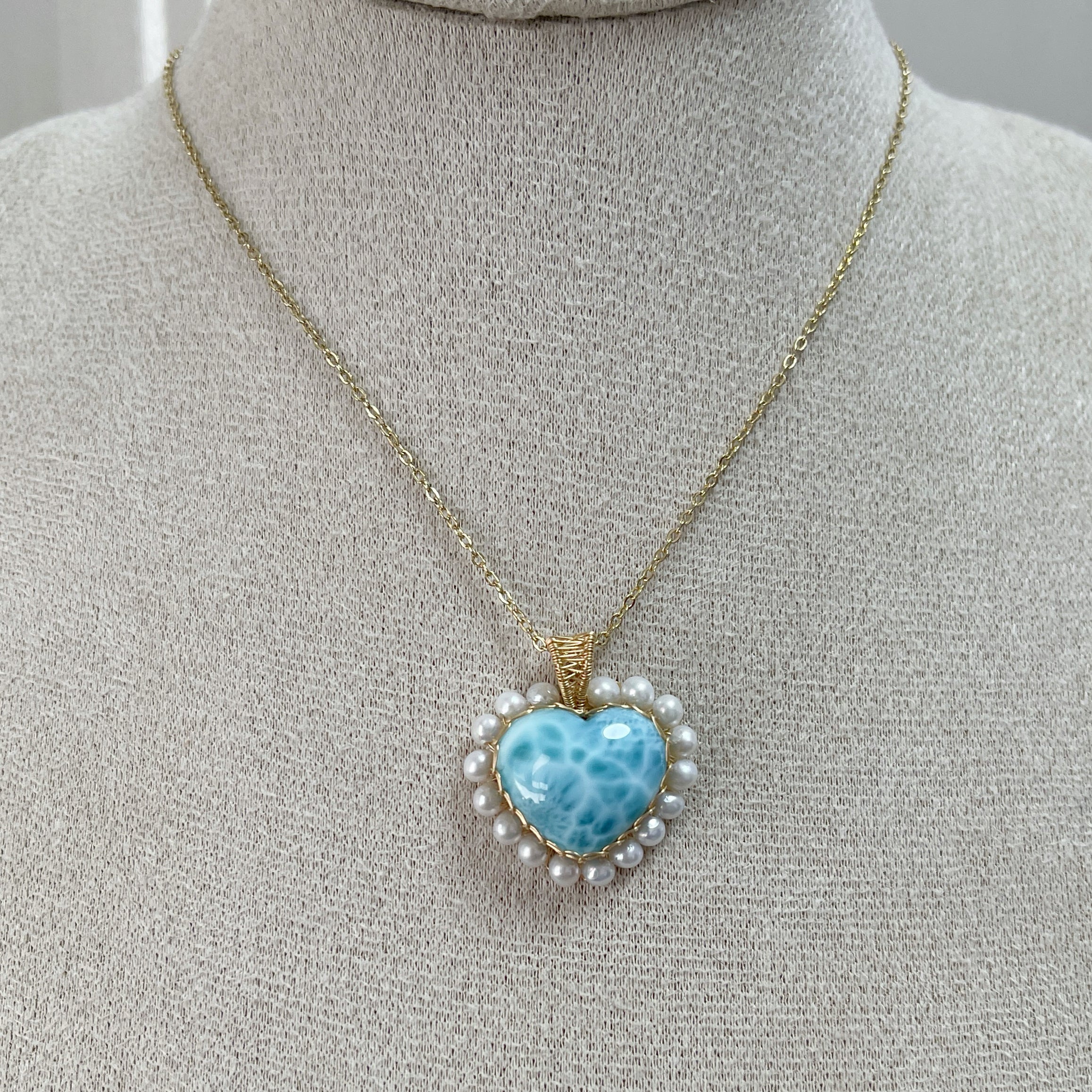 Heart] Handmade Larimar Necklace - Wire Wrapped Necklace