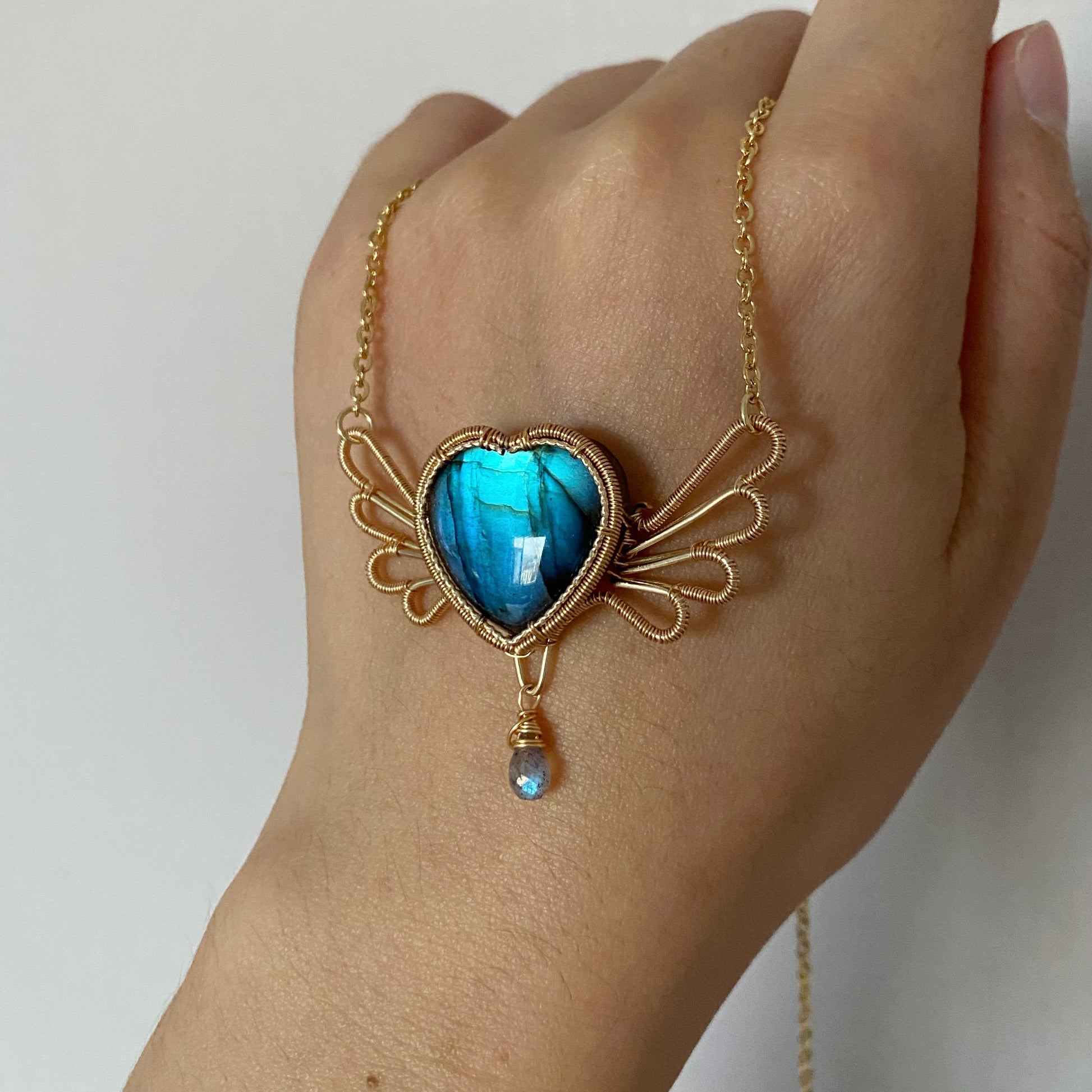 Handmade Heart Labradorite Necklace - Wire Wrapped Jewelry