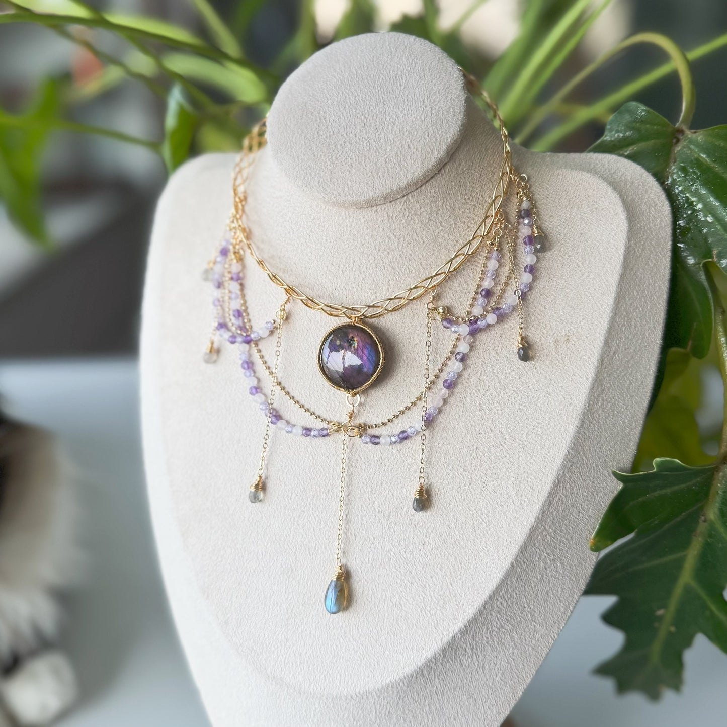Handmade Purple Labradorite Choker - Wire Wrapped Jewelry