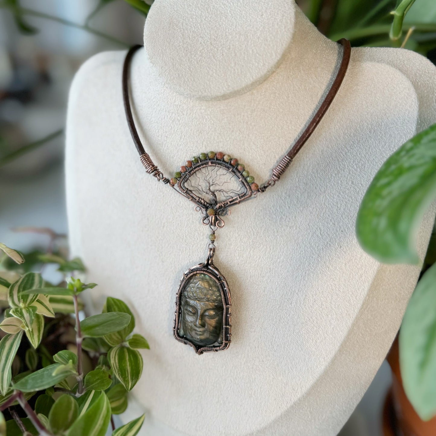 Handmade Gold Buddha Necklace - Wire Wrapped Jewelry