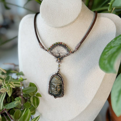 Handmade Gold Buddha Necklace - Wire Wrapped Jewelry