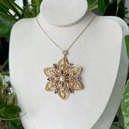 [Lotus] Handmade Amethyst Flower Necklace - Wire Wrapped Jewelry
