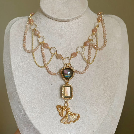 Handmade Labradorite And Gingko Necklace