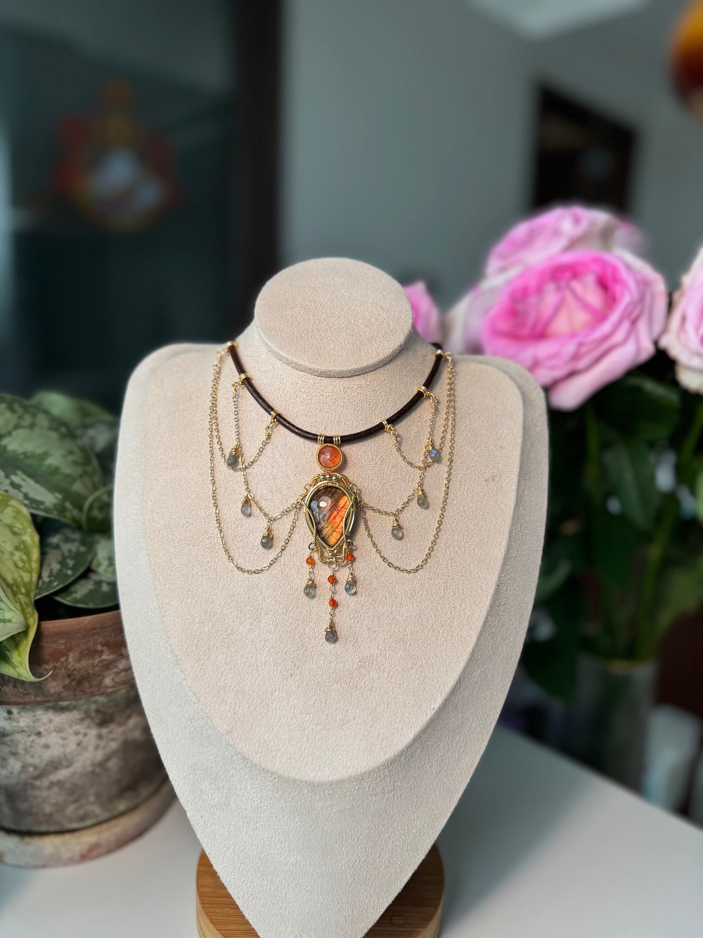 Handmade Orange Labradorite Necklace