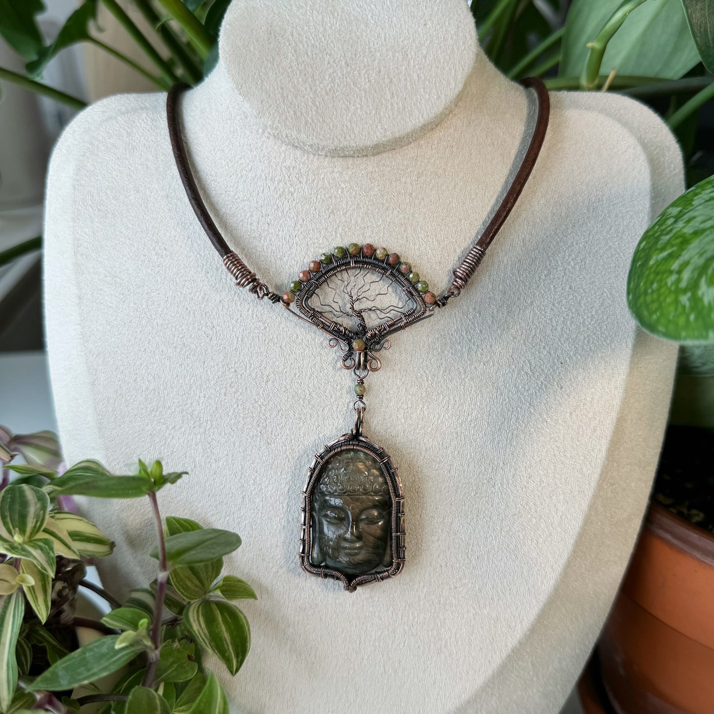 Handmade Gold Buddha Necklace - Wire Wrapped Jewelry