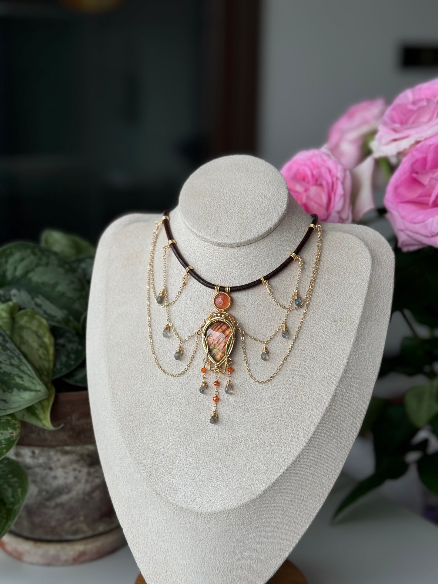 Handmade Orange Labradorite Necklace