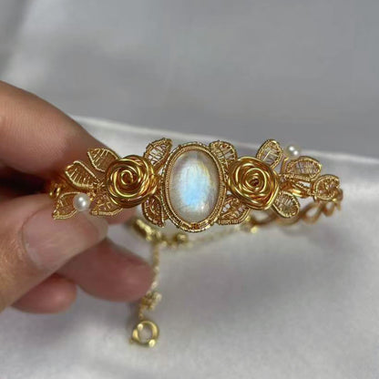 [Rose] Handmade Moonstone Bracelet - Wire Wrapped Jewelry