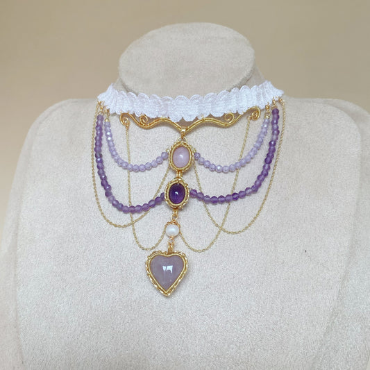 Handmade Kunzite and Amethyst Choker - Wire Wrapped Jewelry